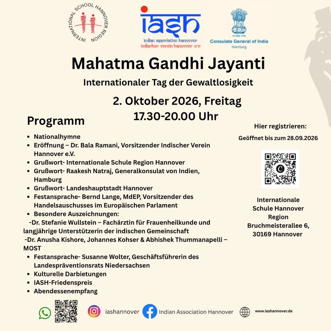 Mahatma Gandhi Jayanti 2026 - Indischer Verein Hannover e.V.